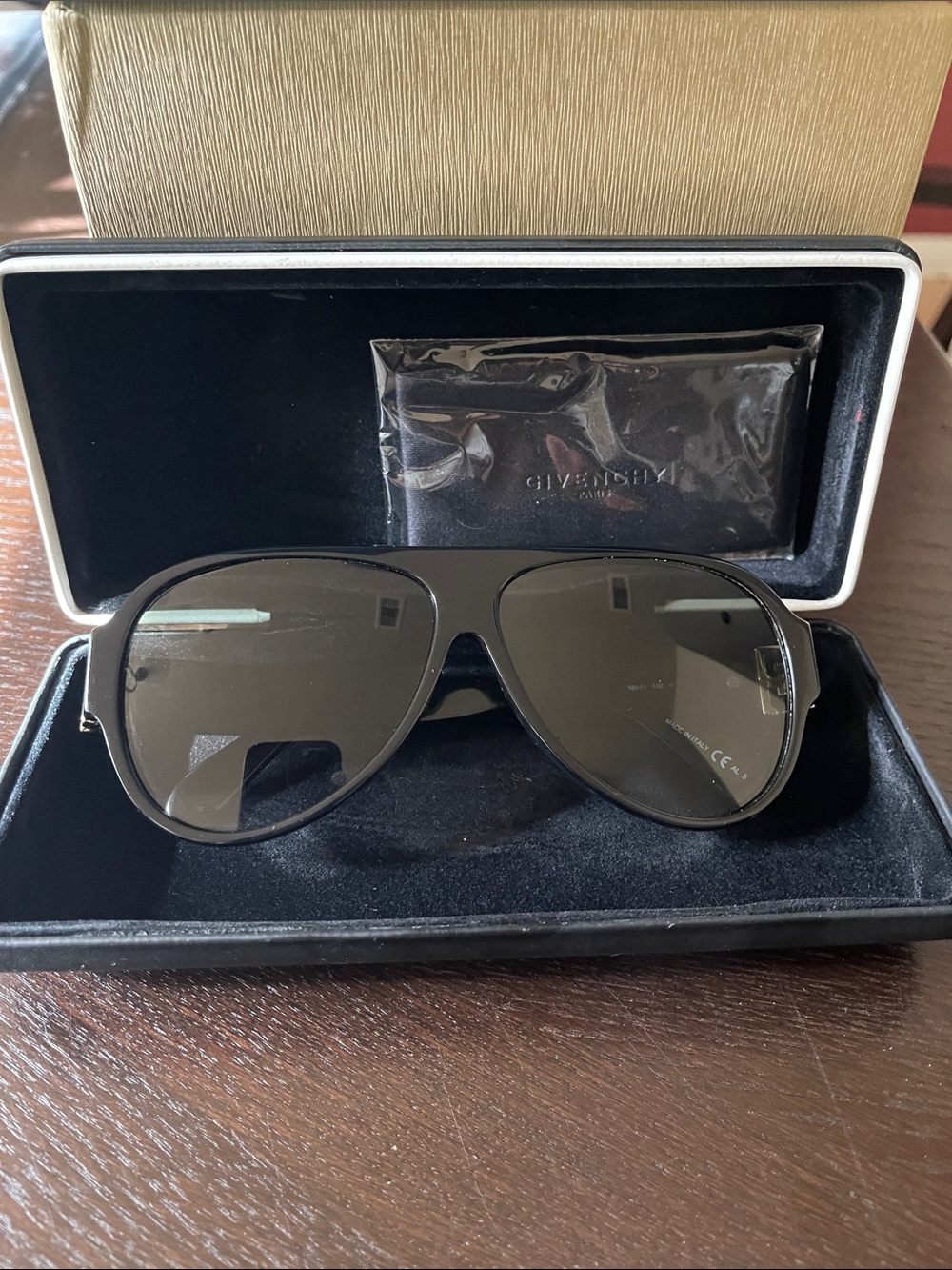 Givenchy Matte Black Aviator Sunglasses with Dark Lenses